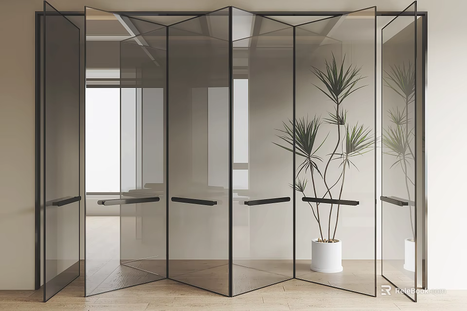 Modern Interior Glass Folding Doors With Black Frames And Transparent Design 3d model 