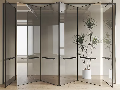 Modern Interior Glass Folding Doors With Black Frames And Transparent Design 3d model