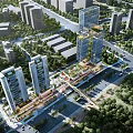 Modern Urban Commercial Street With High Rise Buildings Green Landscaping And Busy Pedestrian Zones