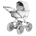Black Baby Stroller With Four Wheels Metal Frame And Black Canopy Seat