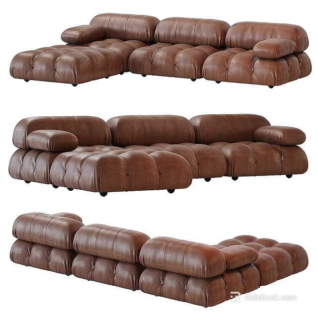 Brown Leather Sectional Sofa Set With Modular Design For Living Room 3d model