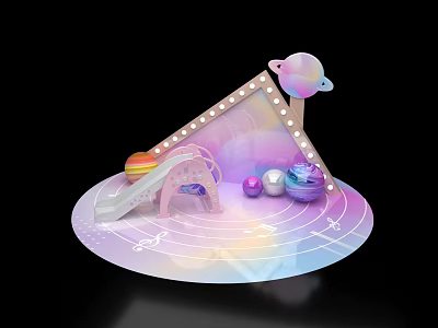 Colorful Play Set With Triangle Frame Light Bulbs Planets Slide And Rainbow Background 3d model