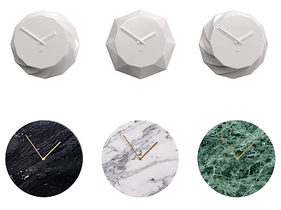 Modern Geometric And Circular Clocks With White Black Green Marble Texture Design 3d model