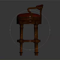 Traditional Wooden Frame Bar Stool With Leather Upholstered Seat Curved Legs And Armrests