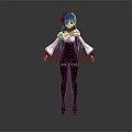 3D Anime Game Character With Black Long Hair White Top And Leg Straps
