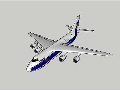 Large Blue And White Airplane 3D Model With Four Engines And Wing Structure 3d model