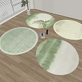 Light Green And White Gradient Round Rugs With Leaf Pattern On Wooden Floor