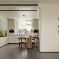 Modern Living And Dining Room With Beige Sofa Coffee Table Wooden Accent Wall And Rug