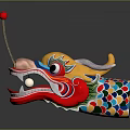 Traditional Dragon Head Decoration With Yellow Body Open Mouth Red Balls And Colorful Patterns