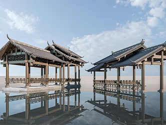 Chinese style pavilion landscape gallery pavilion antique gallery lang pavilion 3d model