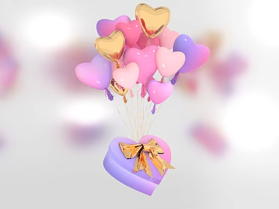 Valentine's Day Gift Box Love Gift Than Heart Heart-shaped Balloon 3d model