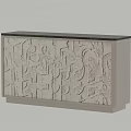 Modern Console Side Cabinet With Cream White Embossed Pattern And Light Brown Top