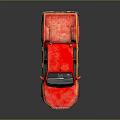 Red Military Pickup Truck Featuring Orange Flag On Roof And Dark Reflective Surface