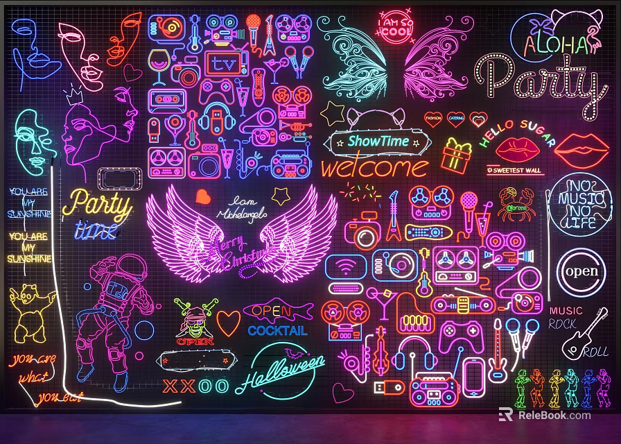 Vibrant Decorative Neon Lights With Colorful Patterns For Party Decoration And Events 3d model 