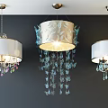 Elegant Decorative Chandeliers With Butterfly Accents Crystal Pendants White Shades And Illuminated Blue Details