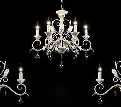Elegant White Metal Chandelier With Crystal Pendants And Candle Shaped Bulbs 3d model