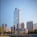 Tall Modern Office Building Featuring Glass Facade With Urban Skyline And Surrounding Structures