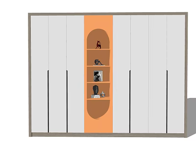 Modern Wardrobe Design With White Doors Orange Accent Panel And Decorative Items 3d model