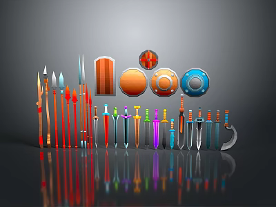 Various Historical Weapons Collection With Swords Spears Shields And Daggers 3d model