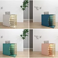 Modern Colorful Reception Desk Design With Metal Frame Lighting And Green Plants