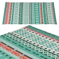 Modern Square Rug With Teal White Red Colors Geometric Patterns Stripes And Fringe Edges