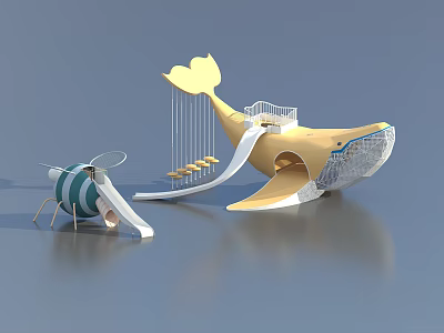 Fun Whale Shaped Playground Equipment With Slide And Bee Shaped Structure 3d model