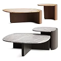 Modern Coffee Table Design With Oval Marble Top And Wooden Base Structure 3d model