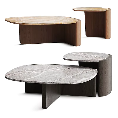 Modern Coffee Table Design With Oval Marble Top And Wooden Base Structure 3d model