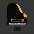 Black Grand Piano With Gold Accents And Wooden Stool Musical Instrument