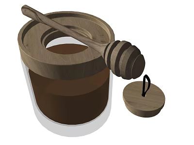 Fresh Natural Honey In Clear Glass Jar With Wooden Dipper And Lid 3d model