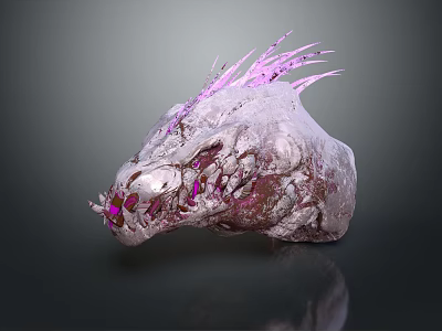 Mythical Dragon Head Character With Purple Spikes Cracked Surface And Pink Glowing Parts 3d model