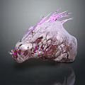 Mythical Dragon Head Character With Purple Spikes Cracked Surface And Pink Glowing Parts