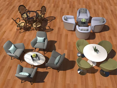 Gray And Green Leisure Chairs Interior Design With Round Tables And Decor 3d model