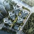Aerial Planning of Modern High Rise Residential Area with Green Spaces and Roads