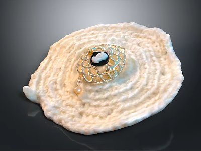 Decorative Shell Shaped Home Decor With Woven Texture Gemstone And Pearl Accents 3d model