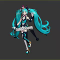 Anime Game Character With Turquoise Long Hair And Cat Ear Headband In Waving Pose