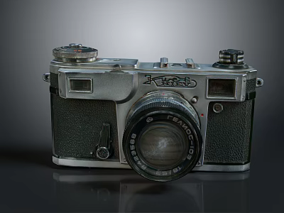 Vintage Silver And Black Electronic Camera With Lens And Knobs 3d model