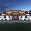 Chinese Style Detached Villa With Courtyard Green Trees And Parking Area