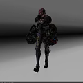 Tech Exhibition Hall Featuring Female Character In Mechanical Armor With Pink Hair And Large Weapons
