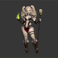 Fantasy Female Character Design With Twin Ponytails Horns Skull Staff And Green Flame