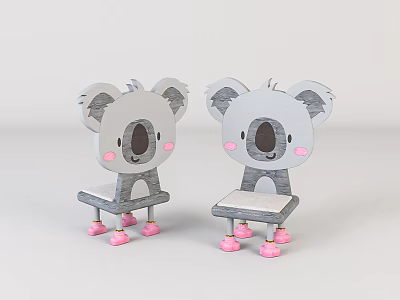 Cute Koala Shaped Chairs With Gray Body Pink Inner Ears Cheeks Feet On White Background 3d model