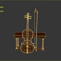 Classic Violin With Bow And Red Wooden Bench Musical Instrument Gear