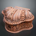 Intricate Carved Sculpture Decorative Wooden Box With Shell Shaped Lid And Floral Patterns