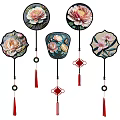 Chinese Style Floral Wall Decor With Tassels And Various Shaped Frames 3d model