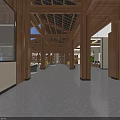 Spacious Agricultural Exhibition Hall Interior With Wooden Structure Display Shelves And Fresh Agricultural Products
