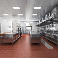 Spacious Commercial Kitchen With Stainless Steel Appliances Worktables Bright Lighting And Tile Flooring