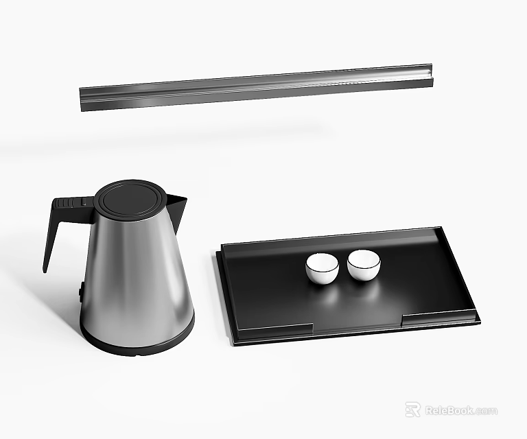 Modern Kitchen Appliances With Stainless Steel Electric Kettle Tray And Cups 3d model 