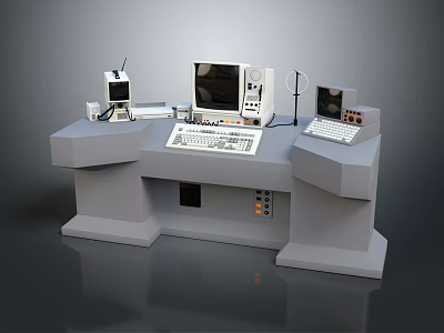 Vintage Computer Console Desk Workstation With Monitor Keyboard Control Panels 3d model