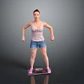 Woman Standing On Weight Scale Wearing Pink Vest Denim Shorts And Pink Slippers