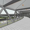 Modern Circular Bridge Structure Over Urban Road Intersection With Surrounding Buildings And Greenery 3d model